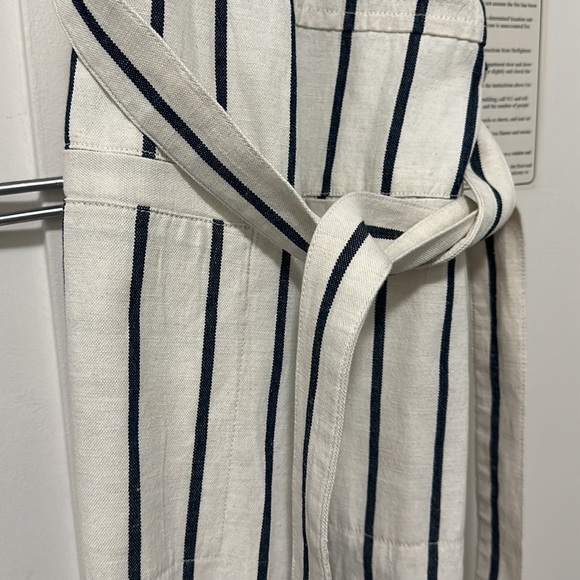 Madewell Size M Striped Jumpsuit Cropped Linen Blend Waist Tie Side Zip - Picture 5 of 6